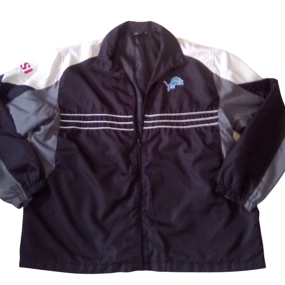 Vintage Detroit Lions Jacket Men's (XL) Black Zip Windbreaker NFL Reebok SI